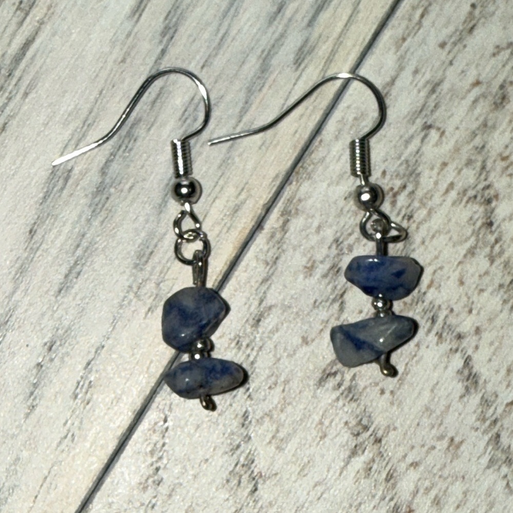 Chic Silver and Blue Stone Earrings